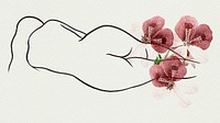 Naked woman with flower psd vintage illustration