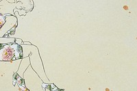 Women in floral dress psd vintage illustration