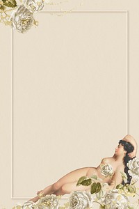 Psd female nude with floral frame