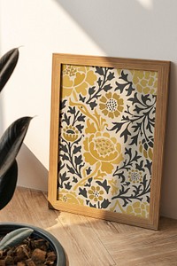 Wooden picture frame vintage ornament floral mockup