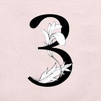 Number 3 font botanical typography