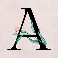 Floral a letter font vector romantic typography