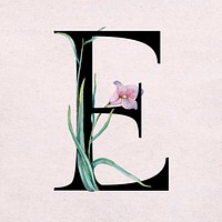 Floral e letter font vector romantic typography