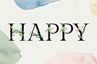Psd happy word floral font decorated typography