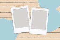 Instant photo frames vector on striped background