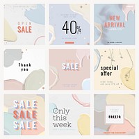 Instagram sale ad template vector abstract style set