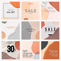 Instagram sale ad template vector abstract style set