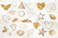 Glittery gold icon psd set