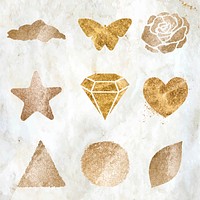 Glittery gold icon vector set