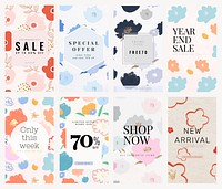 Sale Instragram story template vector flower style set