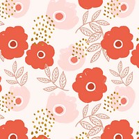 Red and pink doodle flower pattern vector