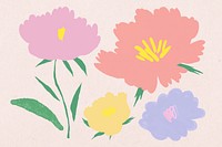 Cute pastel colored flower psd botanical illustration