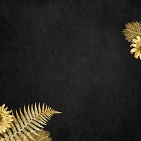 Vector sunflower palm leaf gold border frame on black textured background