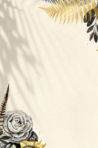 Camellia fern leaf psd black border frame on beige textured banner