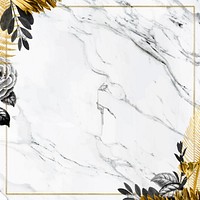 Vintage leaf gold psd frame illustration white marble background