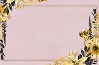 Vintage flowers psd gold frame illustration pink background