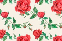 Blooming red rose pattern background hand drawn