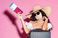 Summer trip in coronavirus pandemic woman in face mask