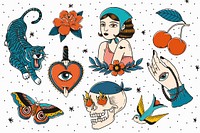 Retro tattoo design vector collection