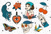 Colorful tattoo element psd set