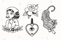 Black&white  tattoo element psd set