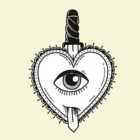 Black&white demon heart psd tattoo element with pastel background 