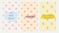 Vector fruit pattern quote social media story template set