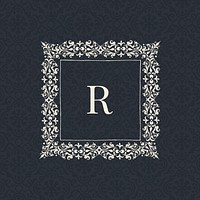 R letter vector vintage badge on black