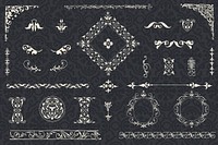 Vintage white ornamental element vector set, remix from The Model Book of Calligraphy Joris Hoefnagel and Georg Bocskay