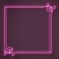 Neon pink filigree frame border psd 