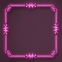 Neon pink filigree frame border psd 