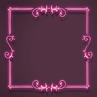 Pink neon filigree frame vector 