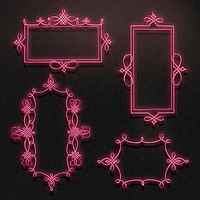 Neon pink filigree frame border psd, remix from The Model Book of Calligraphy Joris Hoefnagel and Georg Bocskay