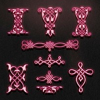 Neon pink psd vintage ornamental flourish element set, remix from The Model Book of Calligraphy Joris Hoefnagel and Georg Bocskay