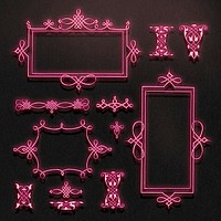 Neon pink filigree frame border psd, remix from The Model Book of Calligraphy Joris Hoefnagel and Georg Bocskay