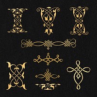 Gold vintage divider psd victorian element, remix from The Model Book of Calligraphy Joris Hoefnagel and Georg Bocskay