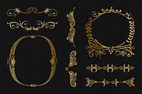 Gold psd ornament element set, remix from The Model Book of Calligraphy Joris Hoefnagel and Georg Bocskay