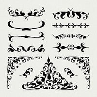 Psd black flourish divider element set, remix from The Model Book of Calligraphy Joris Hoefnagel and Georg Bocskay