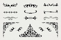 Black vintage ornamental flourish divider element set, remix from The Model Book of Calligraphy Joris Hoefnagel and Georg Bocskay