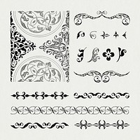 Flourish vintage divider ornamental element psd set, remix from The Model Book of Calligraphy Joris Hoefnagel and Georg Bocskay