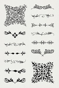 Flourish divider ornamental set, remix from The Model Book of Calligraphy Joris Hoefnagel and Georg Bocskay