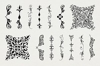 Vintage divider ornamental set, remix from The Model Book of Calligraphy Joris Hoefnagel and Georg Bocskay