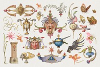 Antique Victorian decorative ornament objects set, remix from The Model Book of Calligraphy Joris Hoefnagel and Georg Bocskay