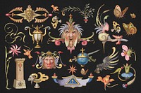 Psd Victorian ornamental decorative set, remix from The Model Book of Calligraphy Joris Hoefnagel and Georg Bocskay