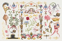 Antique Victorian decorative psd ornamental object set, remix from The Model Book of Calligraphy Joris Hoefnagel and Georg Bocskay