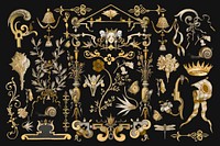 Gold antique Victorian decorative vector ornament set, remix from The Model Book of Calligraphy Joris Hoefnagel and Georg Bocskay