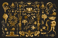 Gold antique Victorian psd decorative ornament set, remix from The Model Book of Calligraphy Joris Hoefnagel and Georg Bocskay