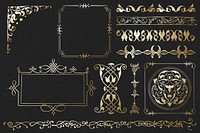 Psd gold vintage ornamental element set, remix from The Model Book of Calligraphy Joris Hoefnagel and Georg Bocskay