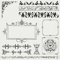 Black vintage psd frame ornate element set, remix from The Model Book of Calligraphy Joris Hoefnagel and Georg Bocskay