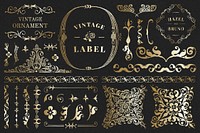 Psd gold vintage ornamental element set, remix from The Model Book of Calligraphy Joris Hoefnagel and Georg Bocskay